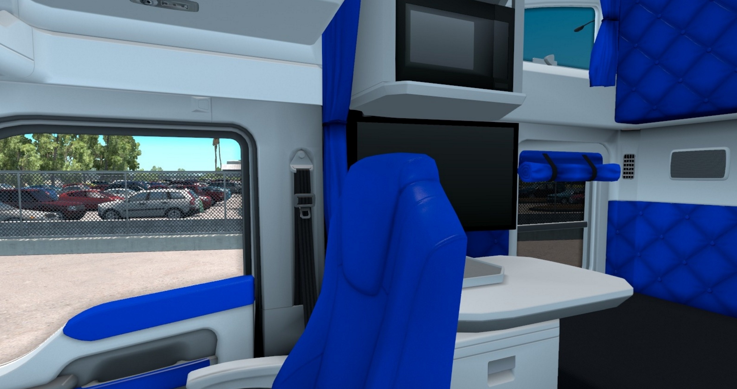 White and Blue interior for Kenworth T680